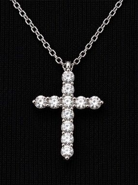 Vintage Sterling Silver Cross 925 w/ CZ’s and New Sterling Plate Chain